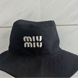 Miu Miu Black Cotton Logo Bucket Hat